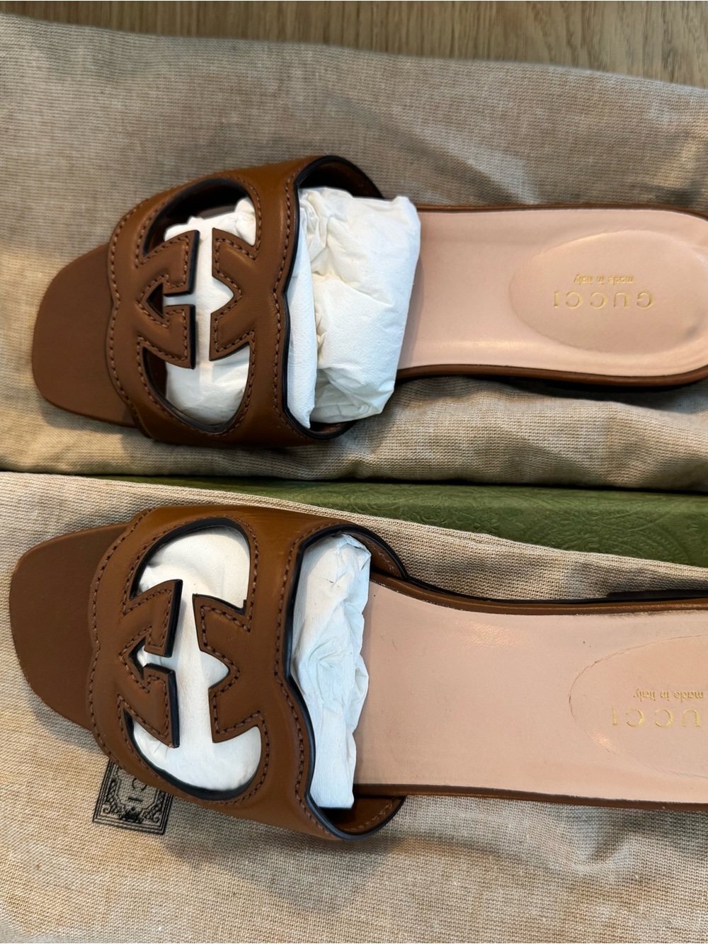 Gucci cut slides size 7 brown leather